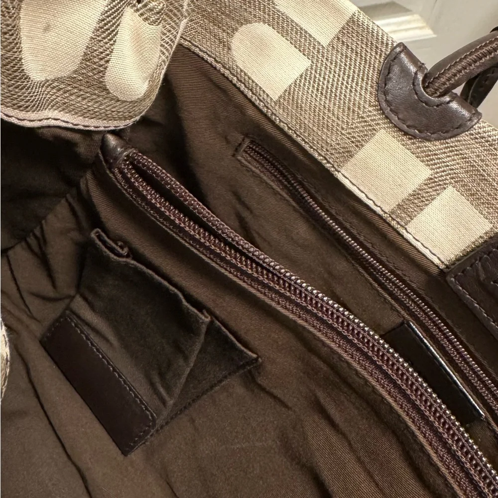 Bally Brown & Cream Logo Canvas Tote Bag w/ Leather Trim + Zip Pouch - Picture 13 of 15